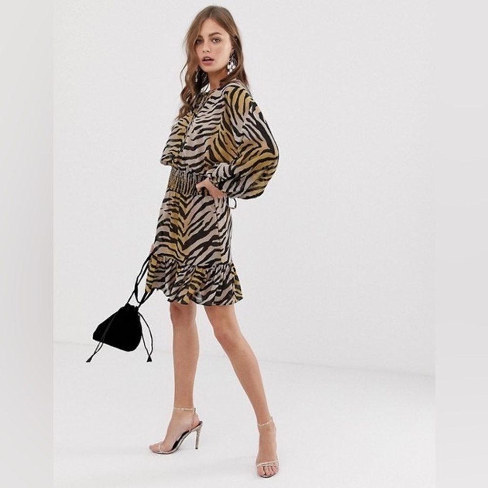 ASOS Animal Print Long Sleeve Mini Dress | Size 8 - Picture 2 of 10
